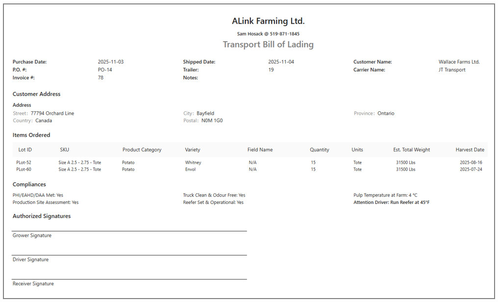 A screenshot of Alfarm desktop point of sale