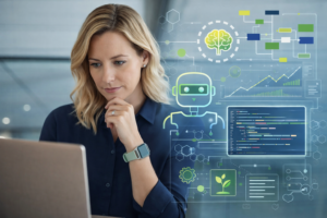 Woman looking at a computer